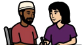 Drawing of a man and woman sitting next to each other. They are looking at each other