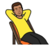 Drawing of a man sitting down with his hands behind his head.