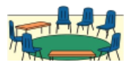 Drawing of chairs and benches placed in a circle.