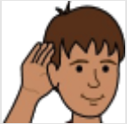 Drawing if a young man with his hand held up to his ear