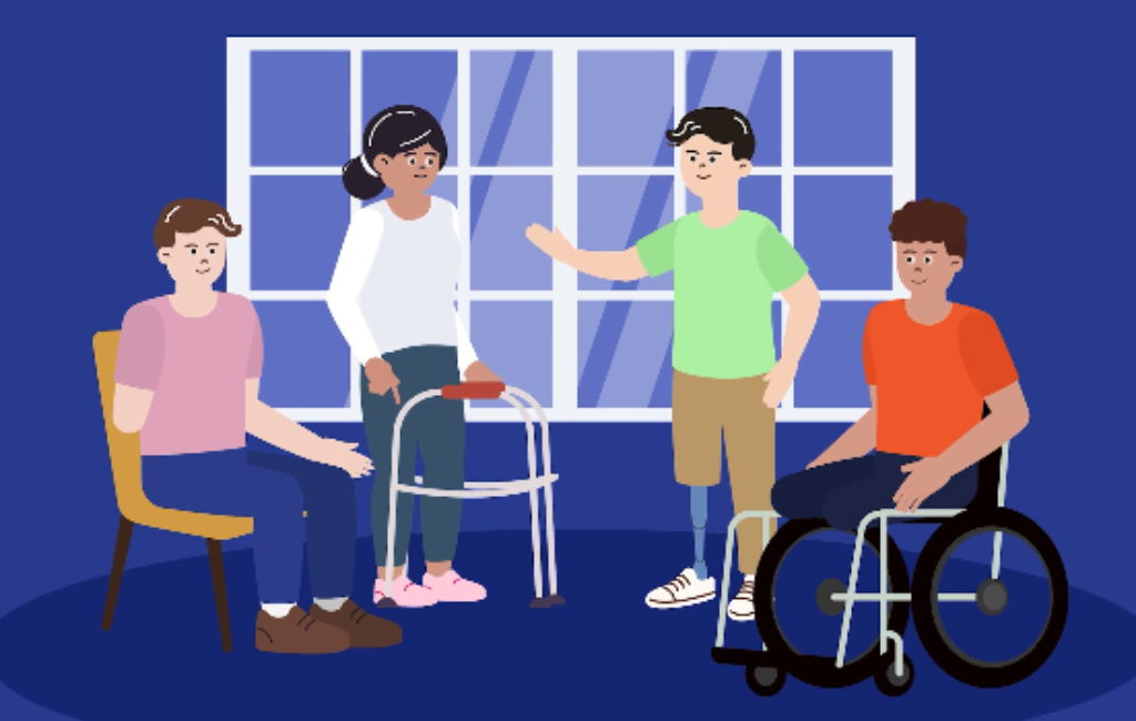 A group of amputees at a peer group meeting